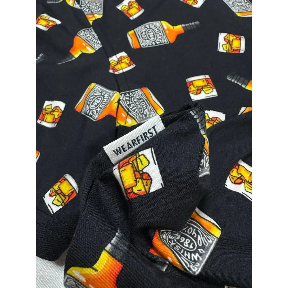 Wearfirst Short Sleeve Black Button Up Size XL Whiskey Graphics